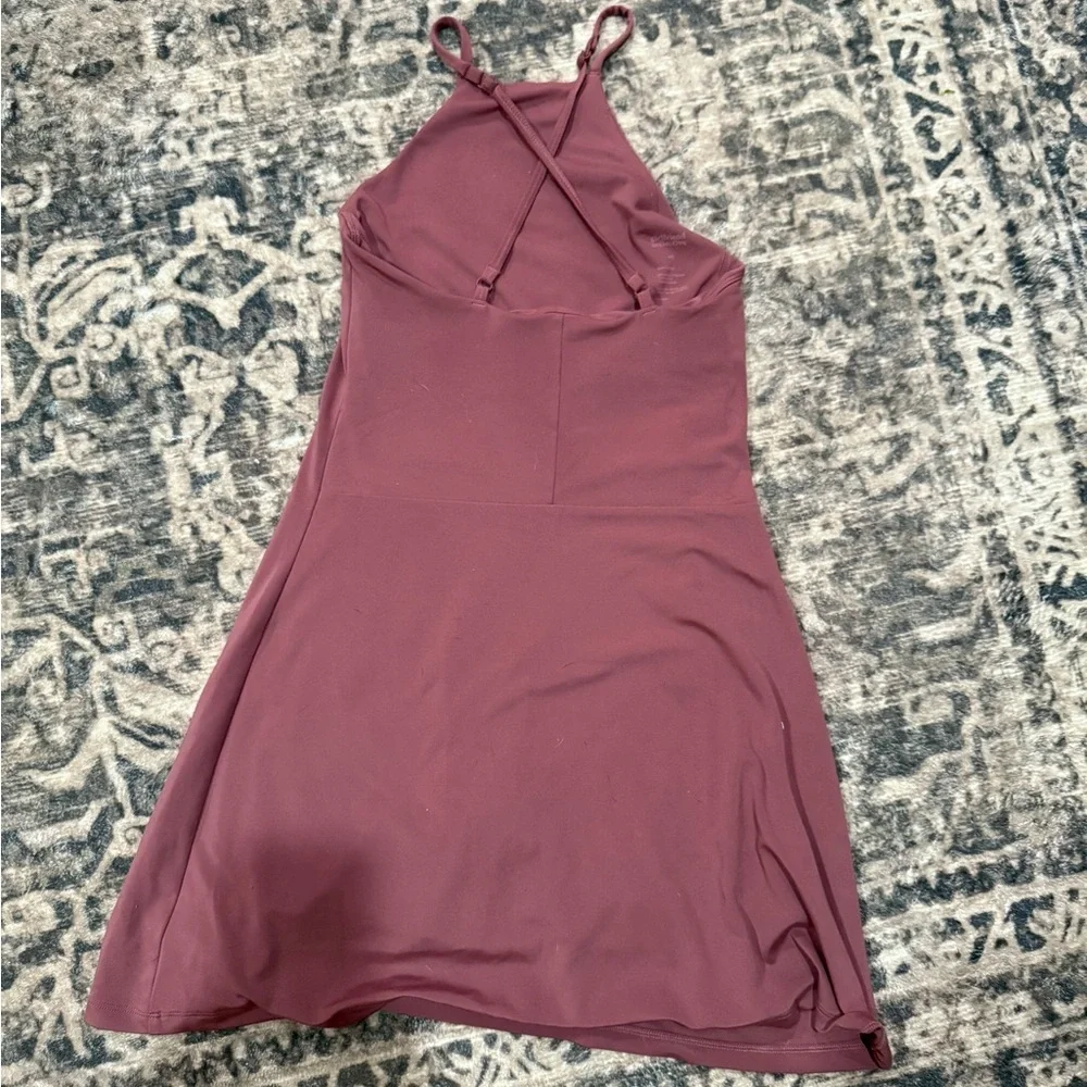 Girlfriend Collective work out Mini Dress in Mauve with shorts underneath - Picture 9 of 11